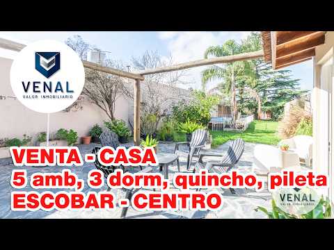 House for sale: 5 rooms, 3 bedrooms, outdoor kitchen, pool, backyard, and grill in downtown Escobar