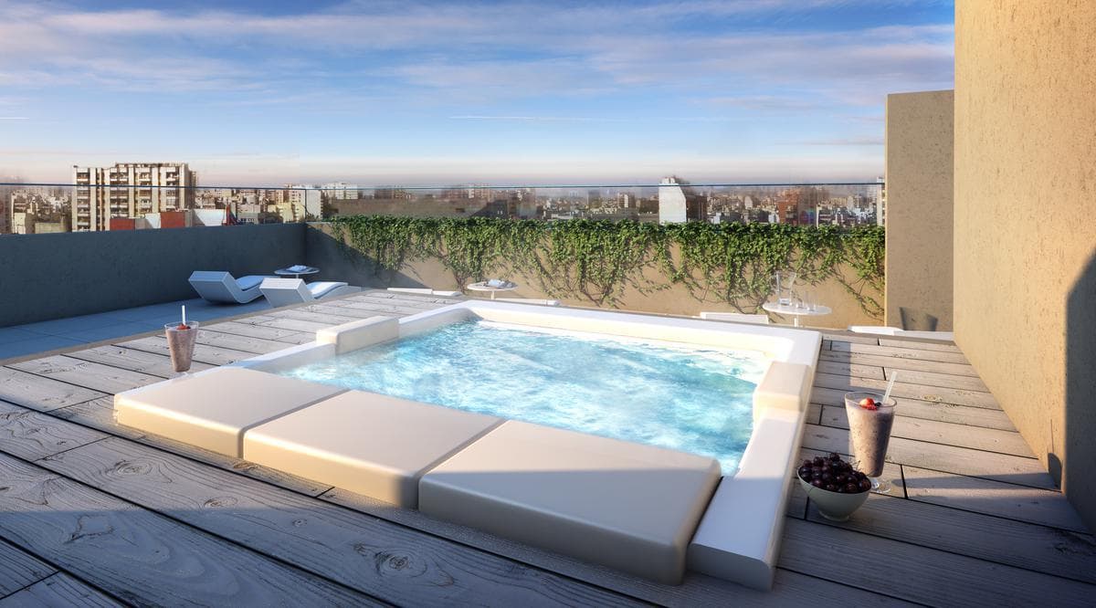 Two-room apartment with an en suite bedroom, a full-length balcony, and a half-bath