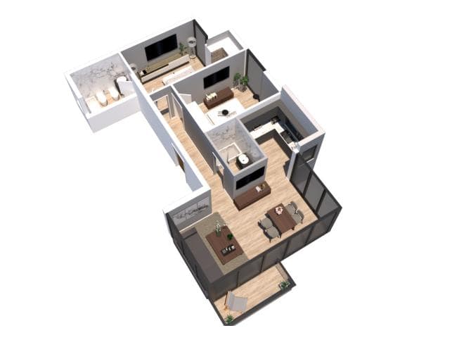 Duplex-style apartment with a private terrace