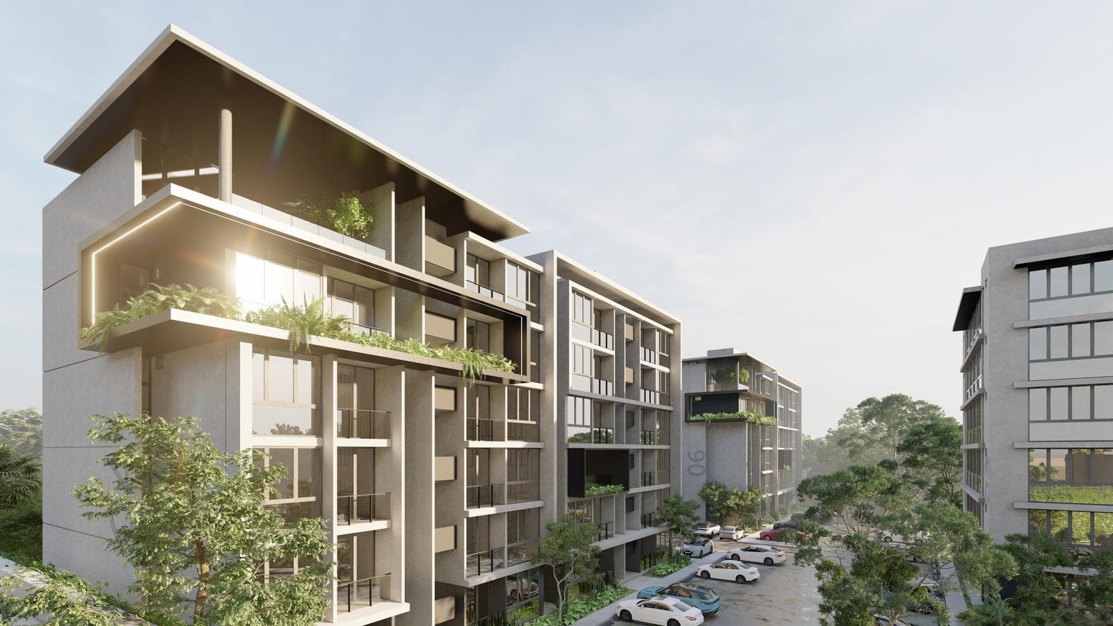 Apartments for sale with amenities and a shopping area