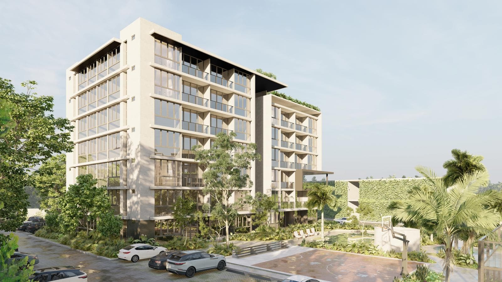 Apartments for sale with amenities and a shopping area