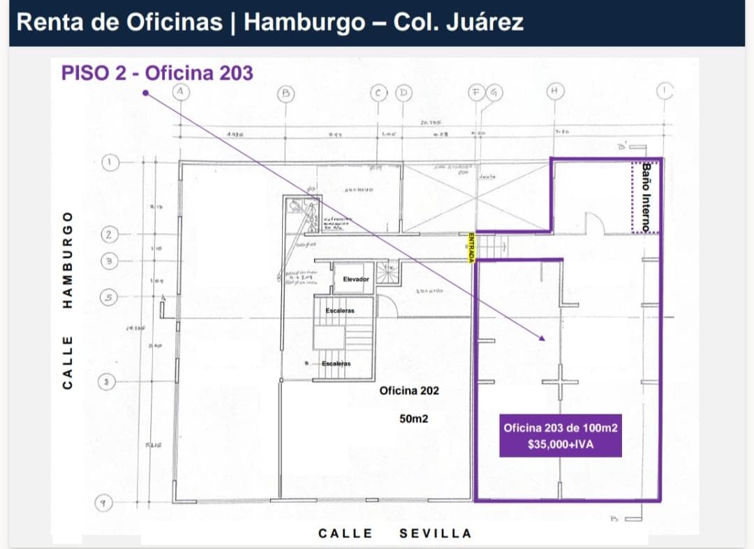 OFFICE FOR RENT: $35,000 AT HAMBURGO 254, COL. JUÁREZ, AT THE CORNER OF SEVILLA. 100 M2.