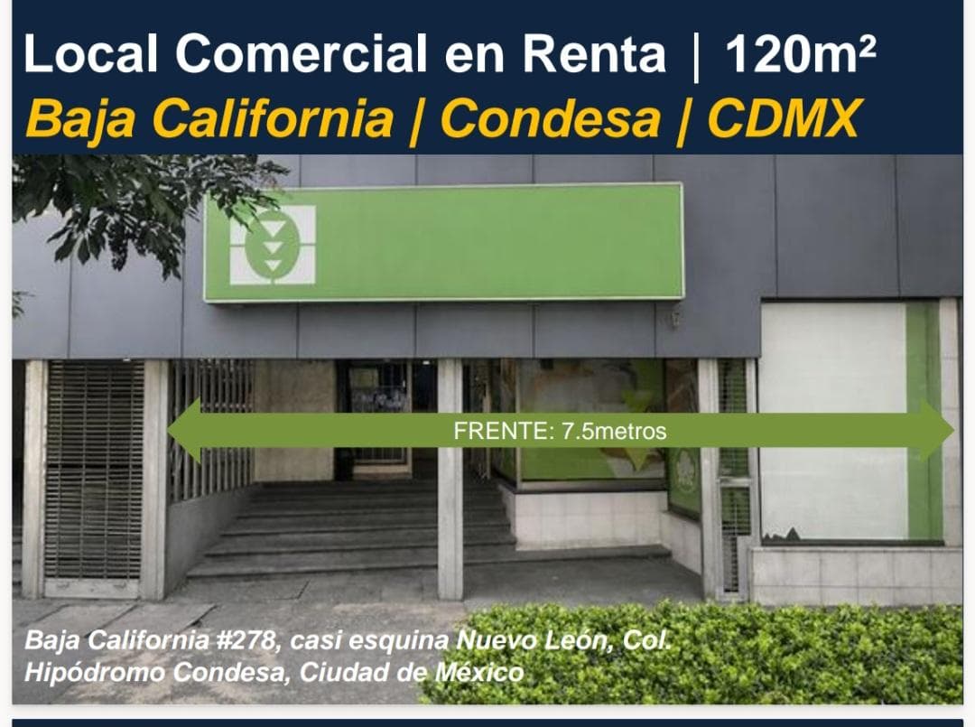 COMMERCIAL SPACE FOR RENT: $70,000, BAJA CALIFORNIA, CONDESA NEIGHBORHOOD. 120 M2.