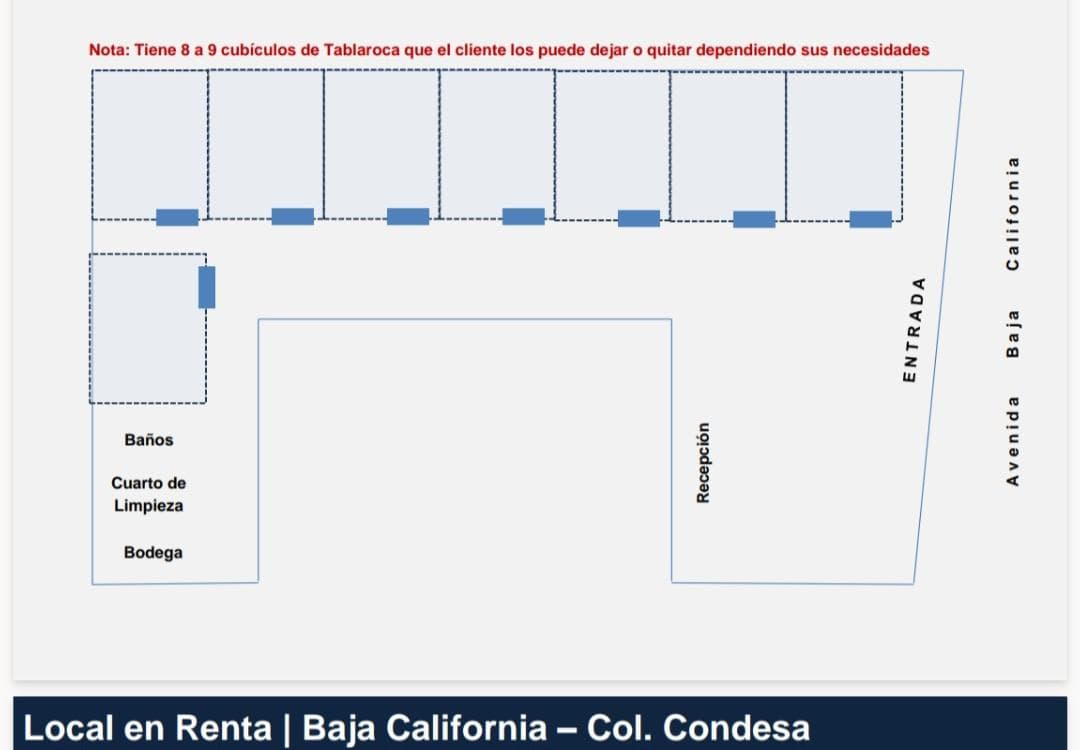 COMMERCIAL SPACE FOR RENT: $70,000, BAJA CALIFORNIA, CONDESA NEIGHBORHOOD. 120 M2.
