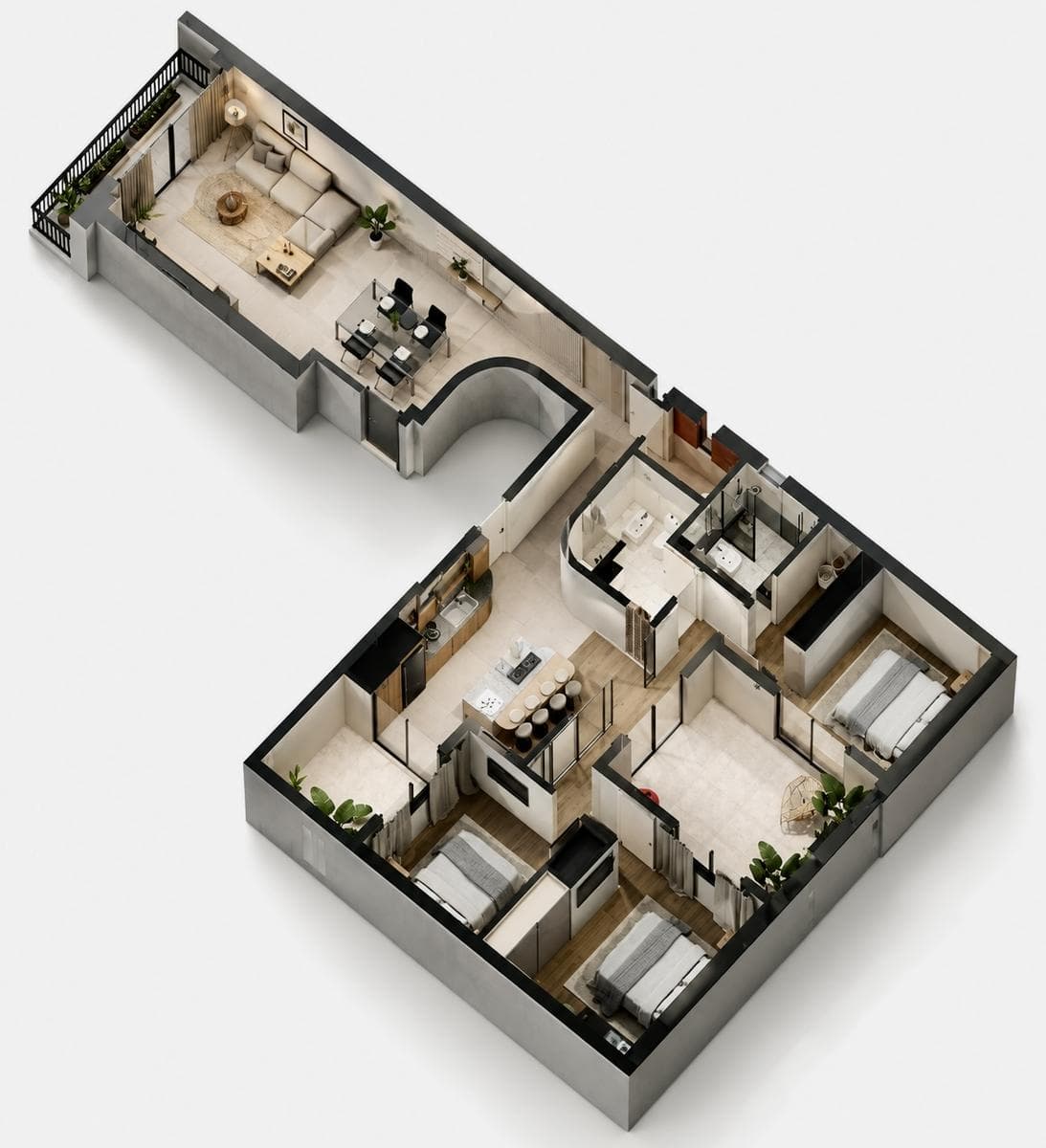 3-Bedroom Apartment with Patio in the Downtown Area