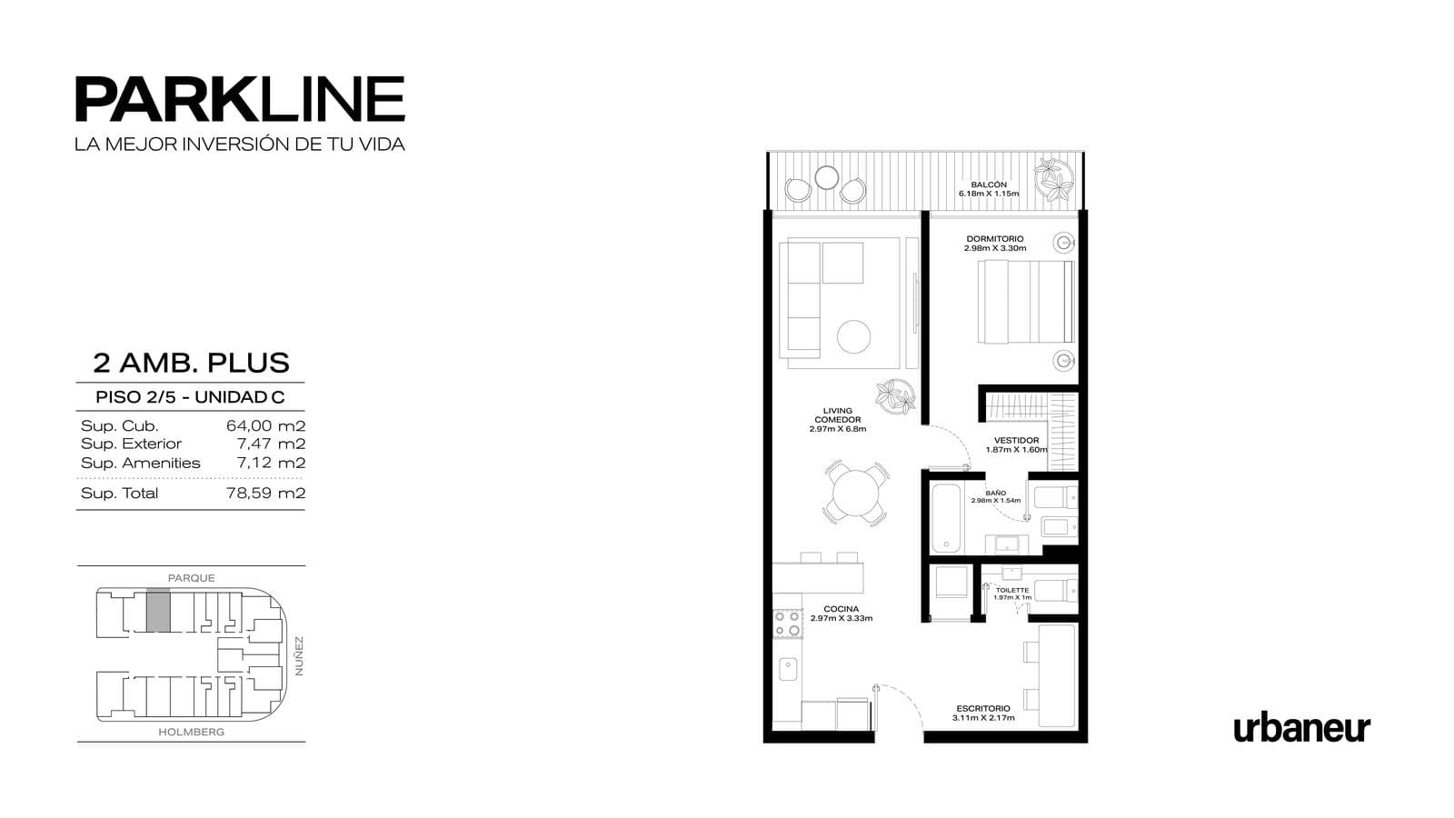 Venta de Departamento en pozo 2 Ambientes plus en PARKLINE – Saavedra