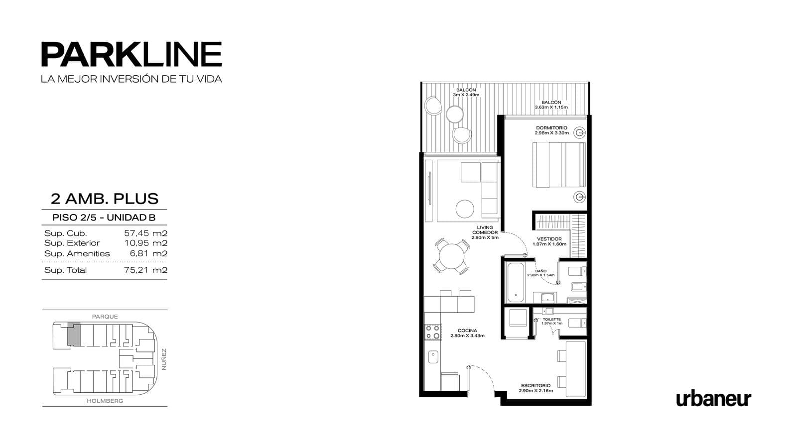 Venta de Departamento en pozo 2 Ambientes plus en PARKLINE – Saavedra
