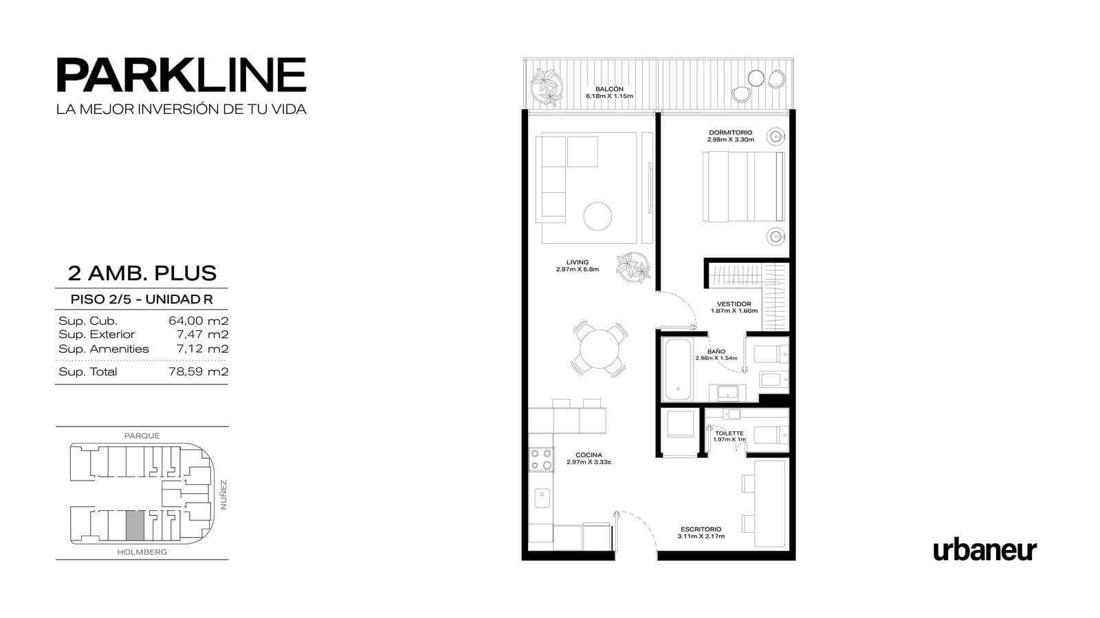 Venta de Departamento en pozo 2 Ambientes plus en PARKLINE – Saavedra