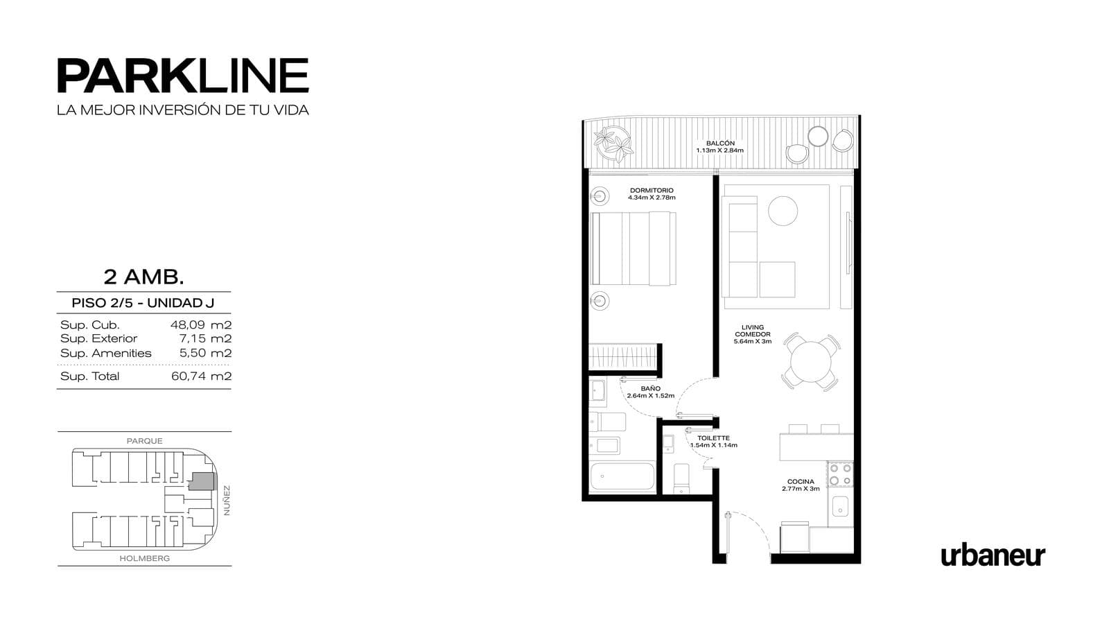Venta de Departamento en pozo 2 Ambientes en PARKLINE – Saavedra