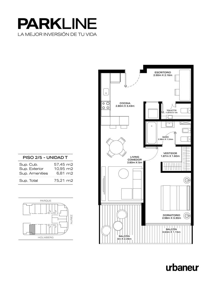 Venta de Departamento en pozo 2 Ambientes plus en PARKLINE – Saavedra