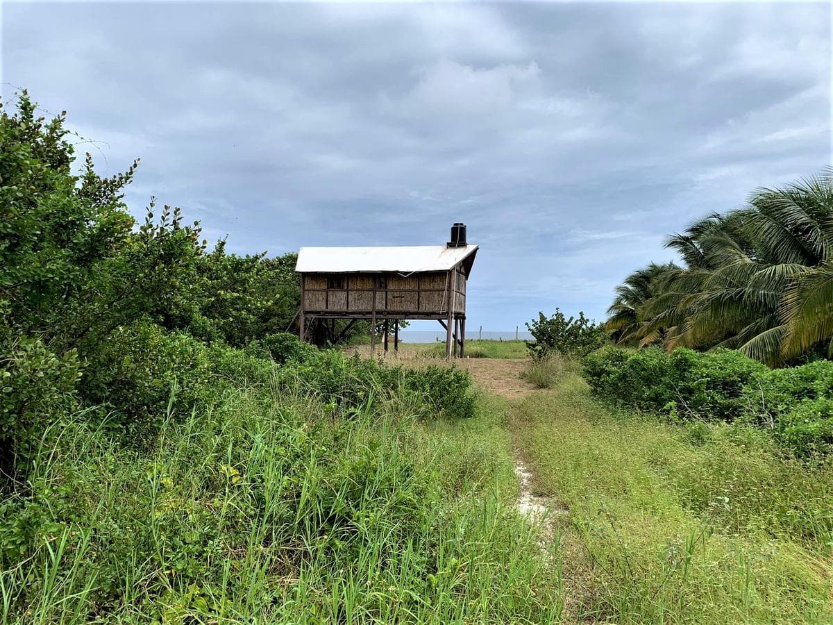 A 20 x 190-meter beachfront lot with a cabin. Located on the road to Dzilam de Bravo
