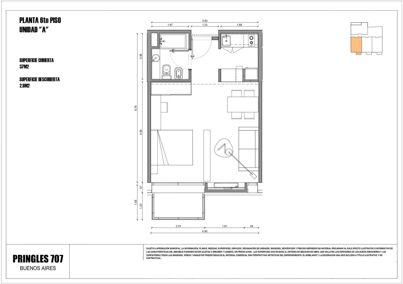 One-room apartment in Almagro with a balcony