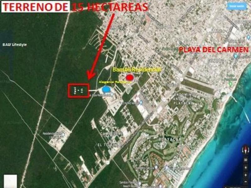 15-hectare Lot for Sale, Zoned for Residential Use, in Playa del Carmen, Quintana Roo.
