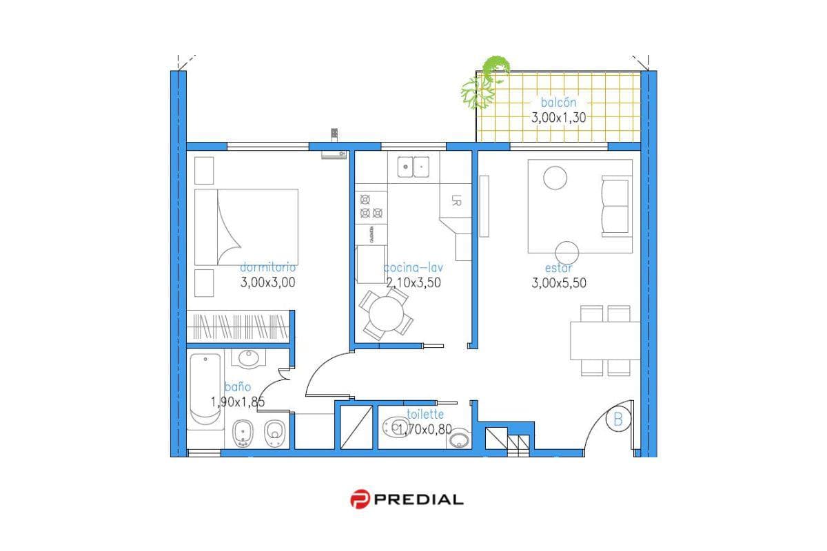 Two-room apartment suitable for professional use in Villa Crespo