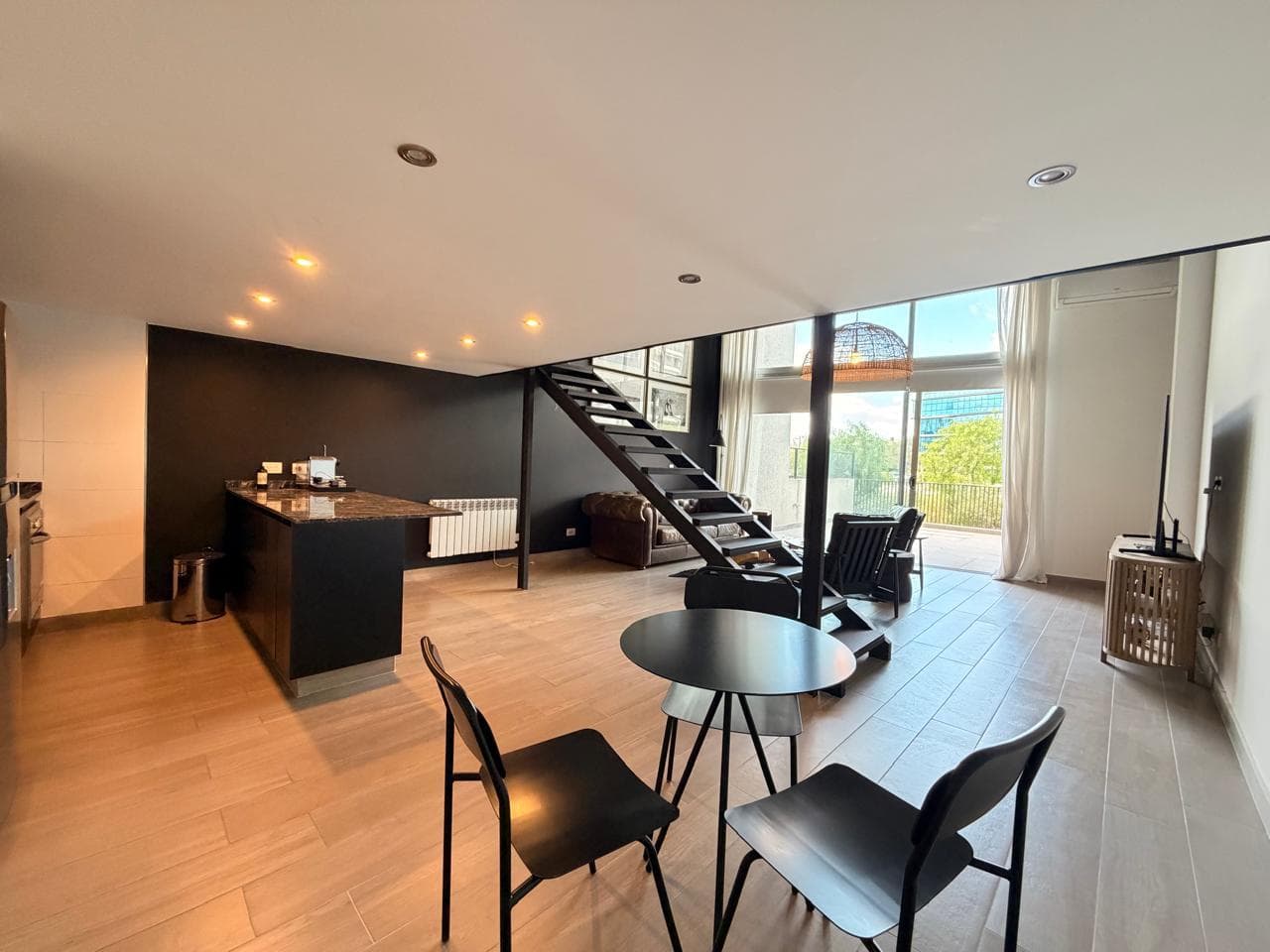 Two-room apartment with two bathrooms, a terrace, and a view of the pond