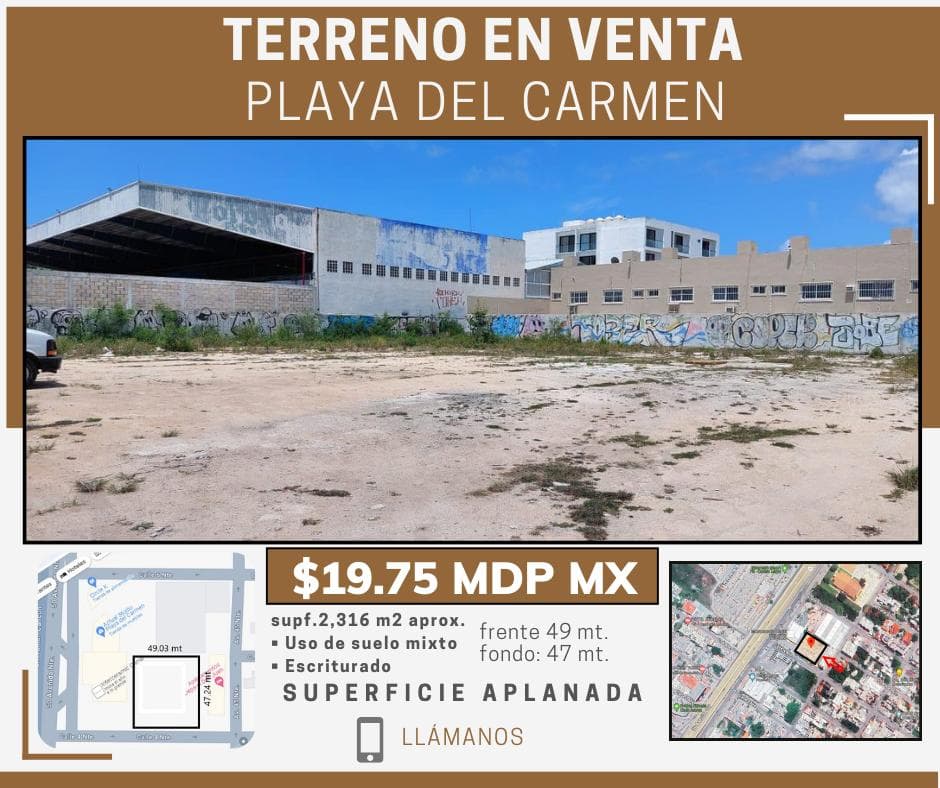 Lot for sale for mixed-use development in downtown Playa del Carmen.