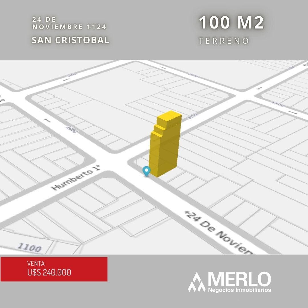 100 m² lot - 24 de Noviembre between Av. San Juan and Humberto Primo