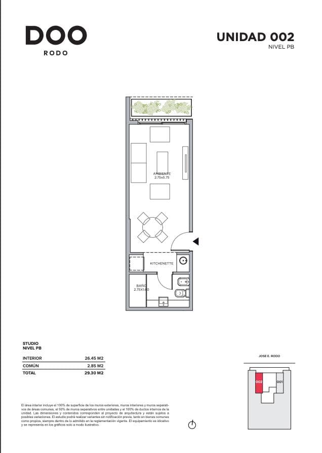 Studio apartment for sale on the street front, ground floor, Cordón