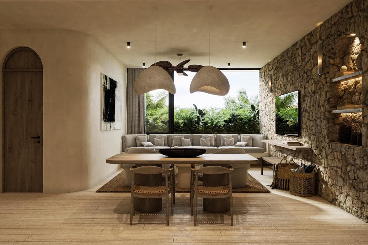 Lujoso Departamento en Venta 2 rec con vista al Mar en pueblo de Tulum P3929