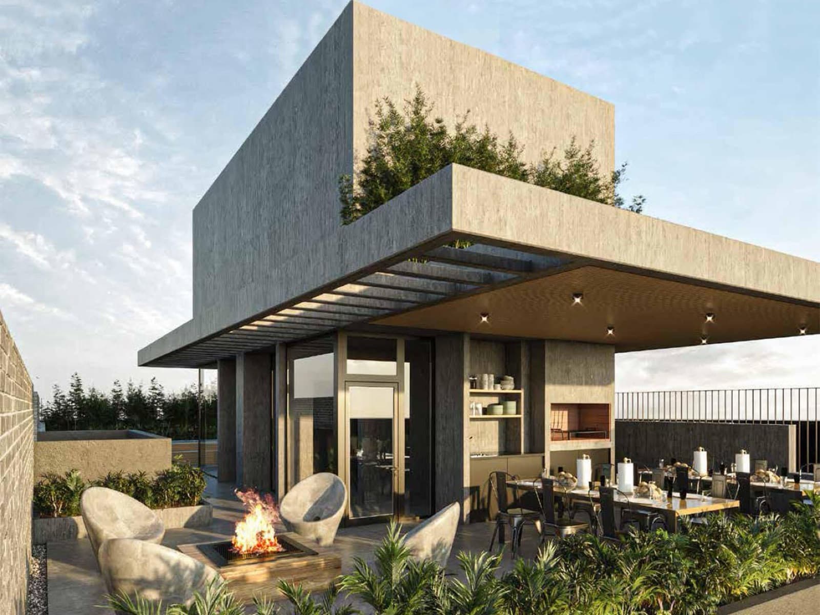 1-, 2-, and 3-bedroom apartments with amenities on Av. Pellegrini