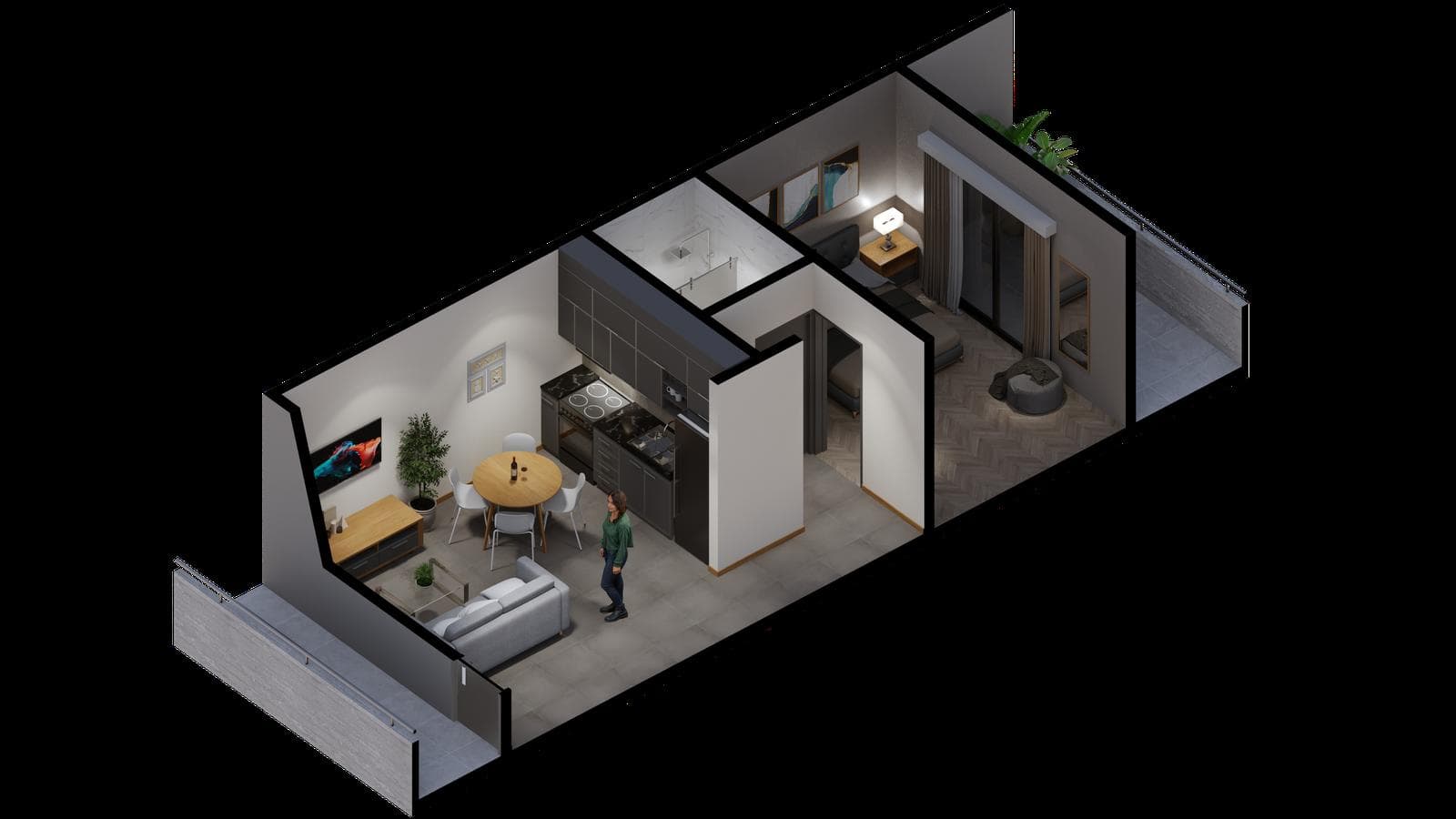 2-room apartment with a balcony—brand new