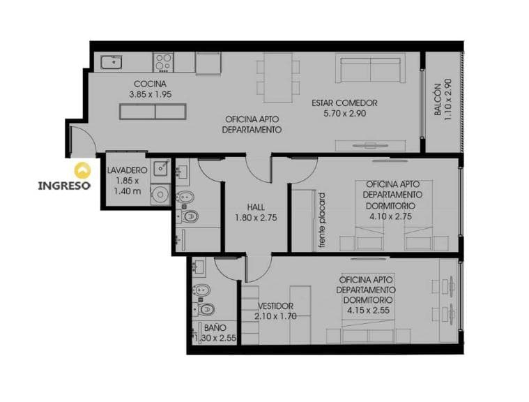 FOR SALE - 2-bedroom, 2-bathroom apartment. Downtown, Rosario.