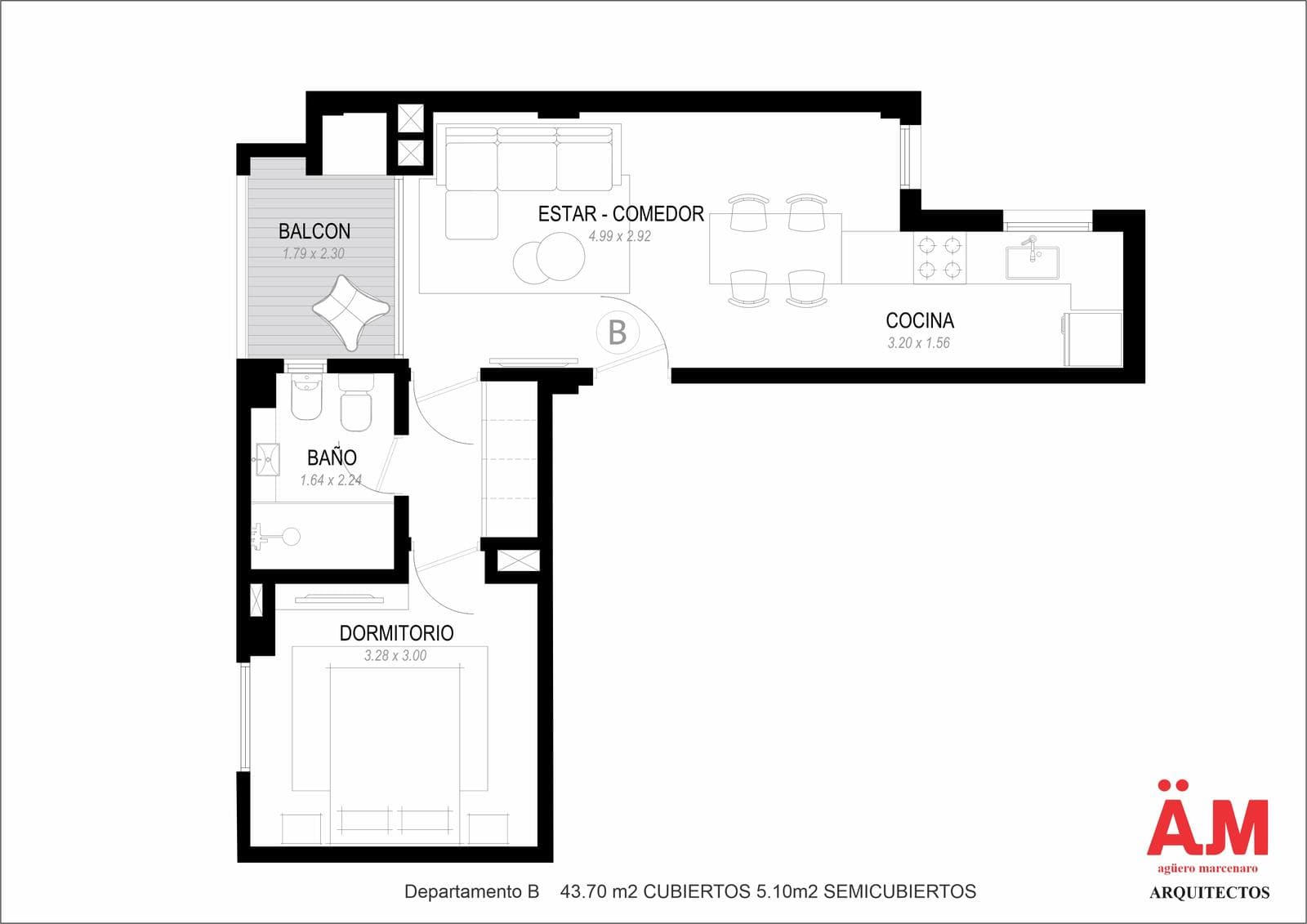 2-Bedroom Apartment Facing the Street with a Balcony and Grill - Castelli and Arenales, Güemes Aldrey.