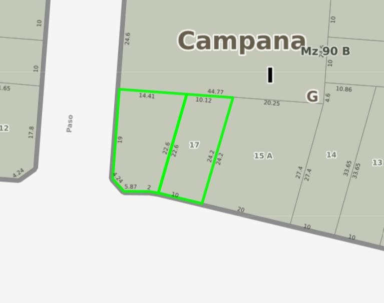 Land for Sale, 234 m2. Colectora Norte and Paso. Campana