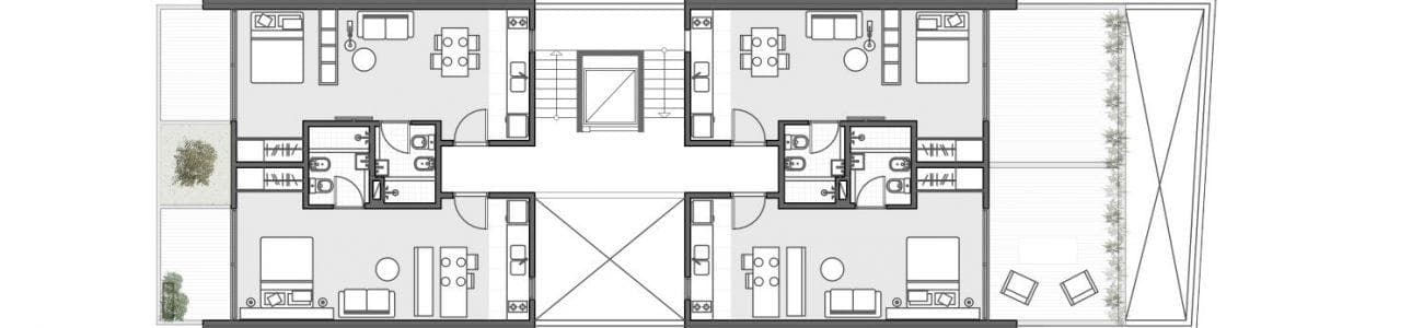 Modern studio apartment with a large patio
