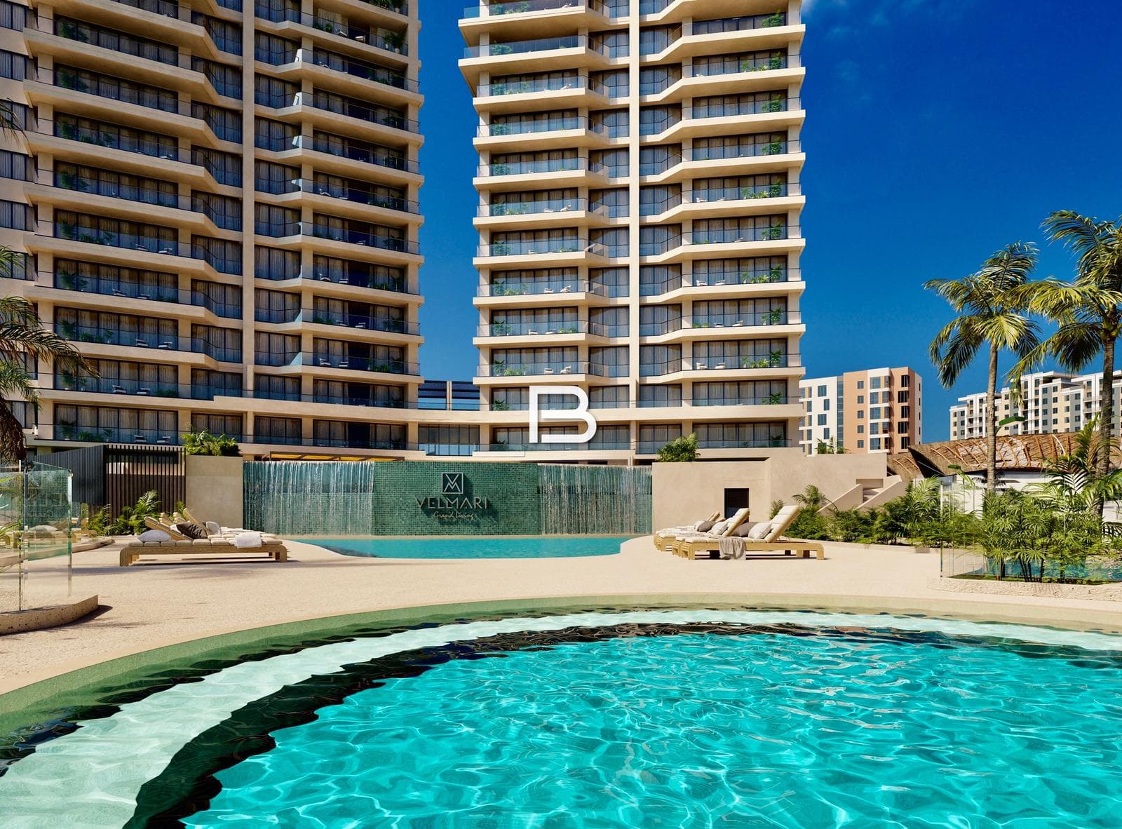 Apartment in Cancún features a private pool with views of the lagoon and marina