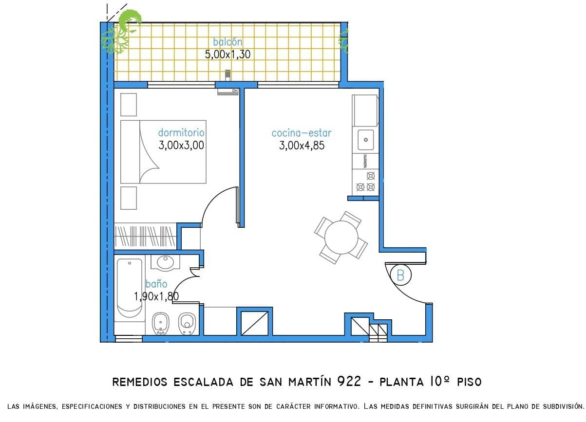 Spacious, bright 2-room apartment for sale in Villa Crespo. Ideal for professionals.