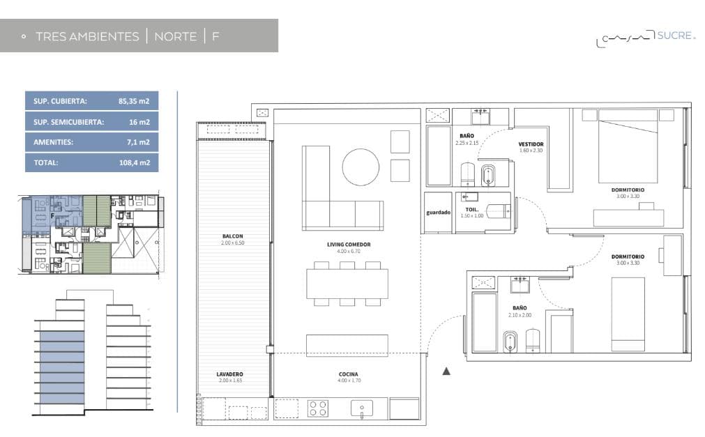 3-room apartment for sale with a balcony, Belgrano