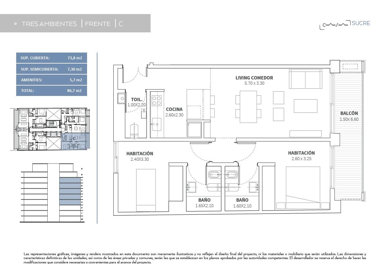 2-room apartment for sale with a balcony, Belgrano