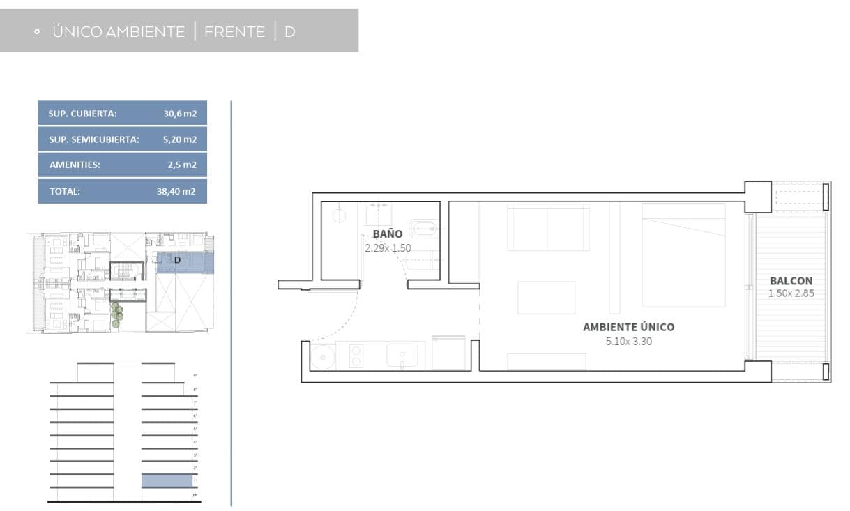 Studio apartment for sale, with a front-facing balcony, Belgrano