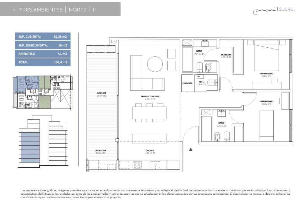 3-room apartment for sale with a balcony, Belgrano