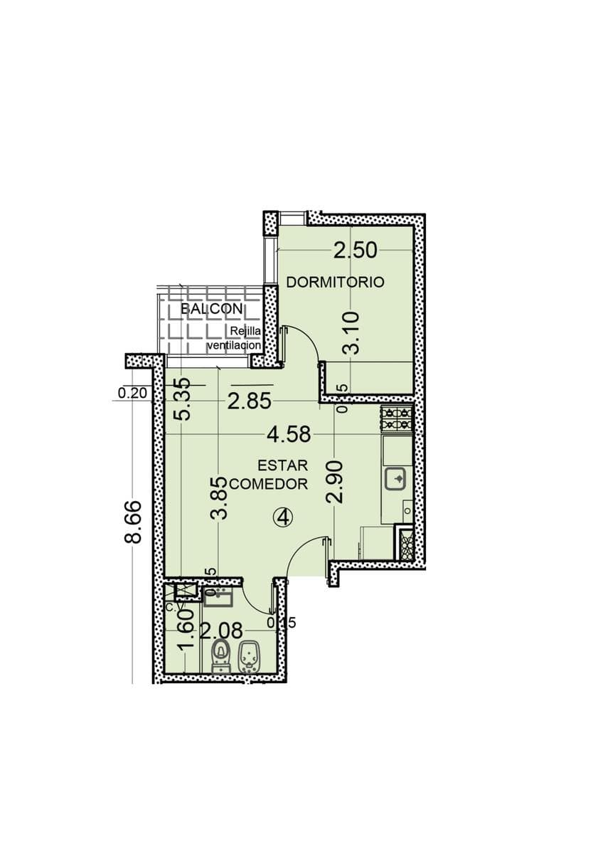 FOR SALE - 1-bedroom apartment with a balcony facing the back of the building - Downtown, Rosario.
