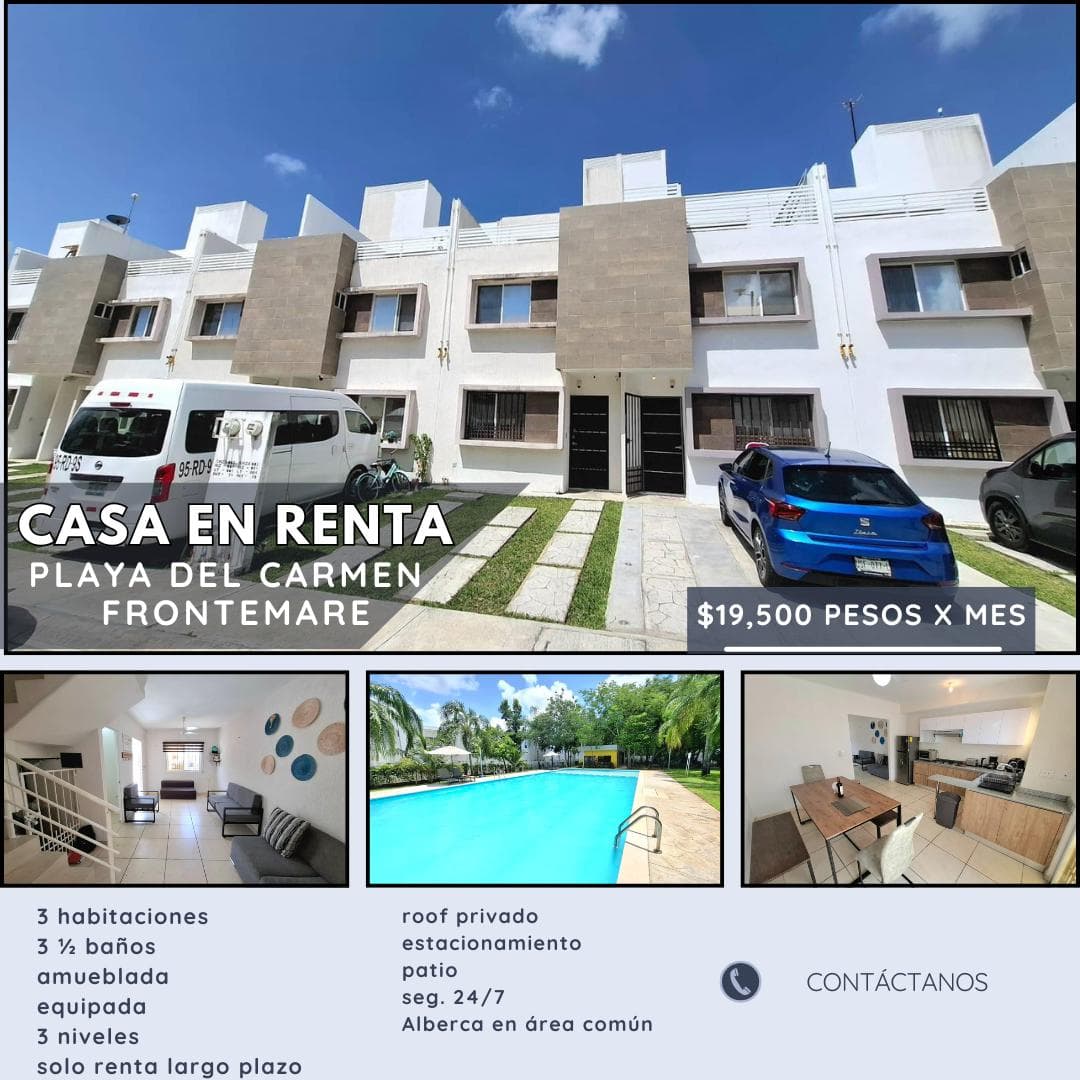Three-bedroom house for rent in Frontemare, Playa del Carmen.