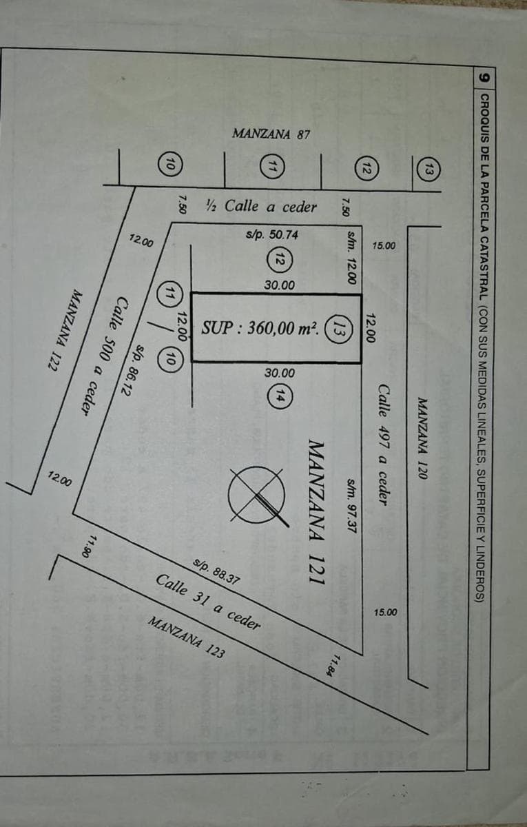 Land for sale at 497 between 31 and 132, with a 12-meter frontage and a 30-meter depth. Gonnet.