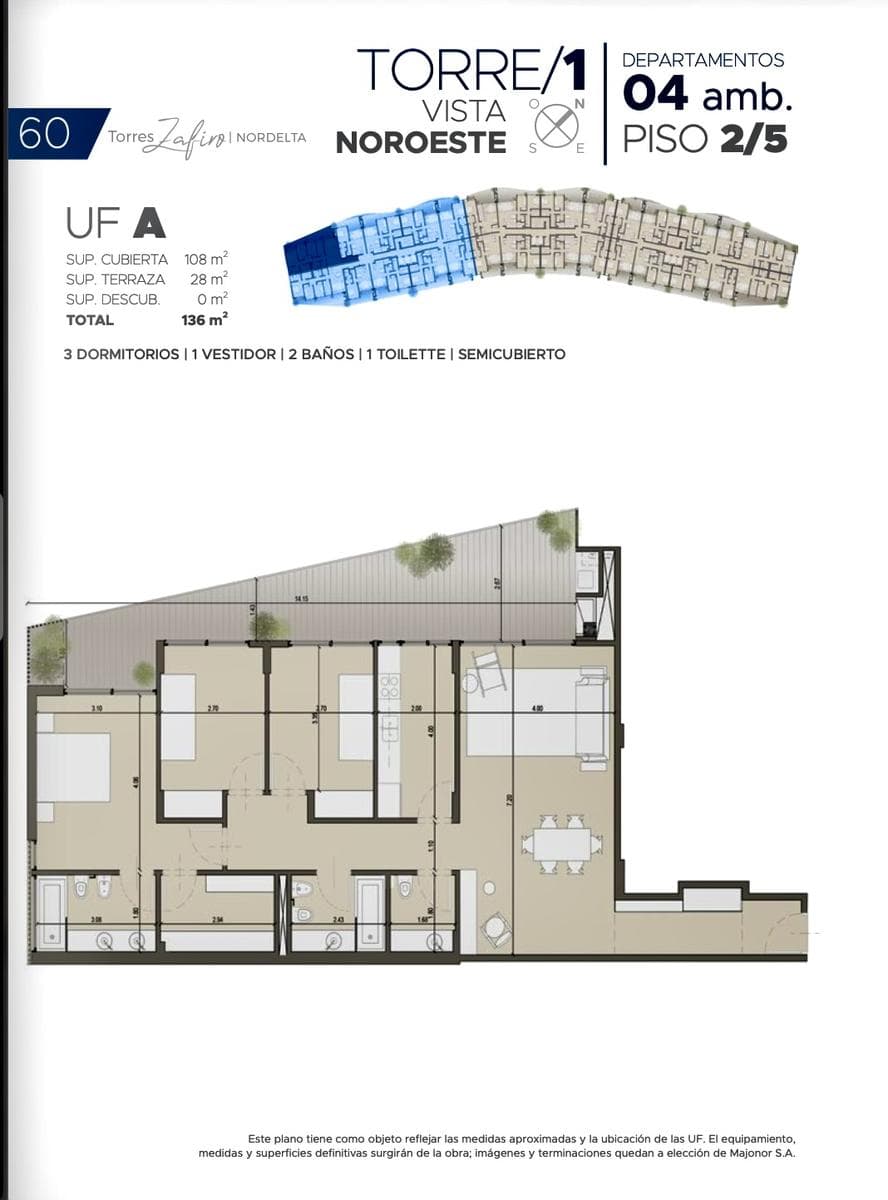 Financed 4-room apartment with balcony and terrace, 2 parking spaces - Nordelta Centro, Zafiro