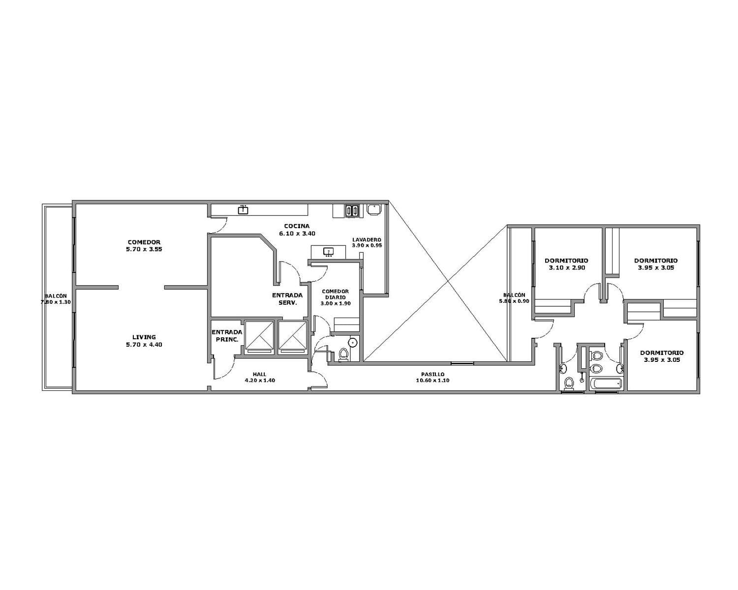 Recoleta, 11th Floor - 4-room apartment Storage unit - Av. Sta. Fé and Uriburu