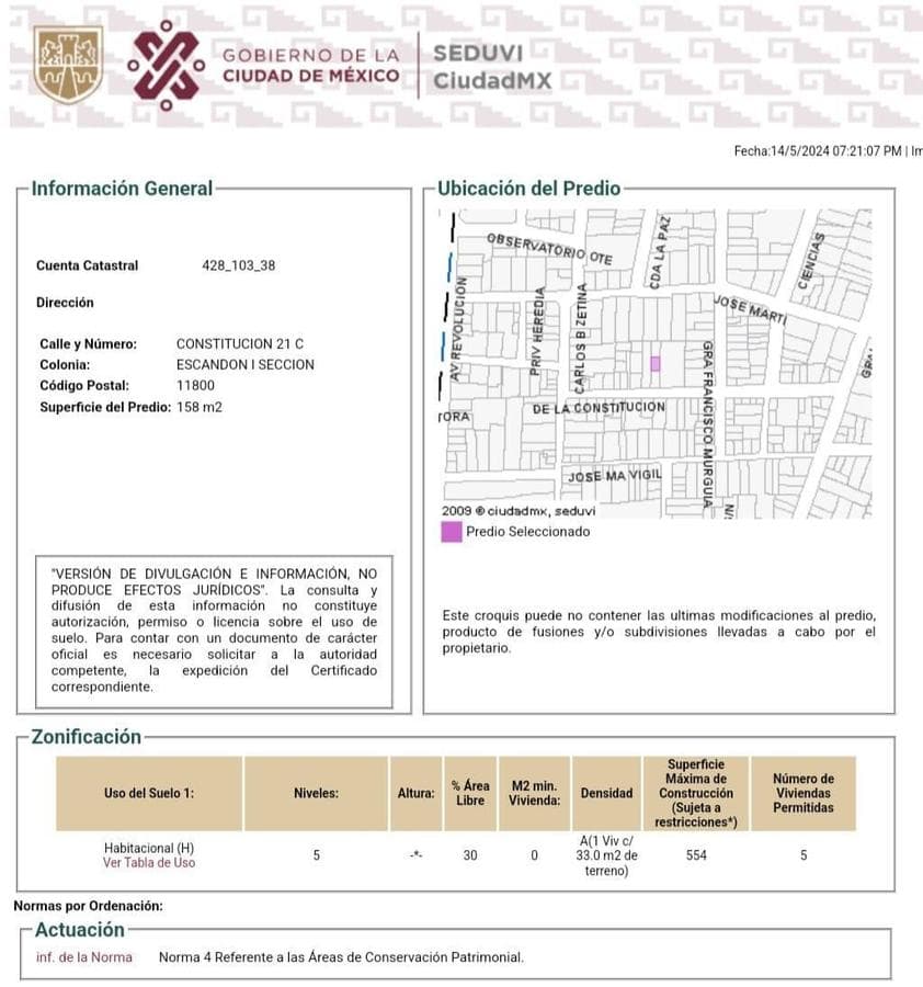 Residential Home for Sale as Land in Miguel Hidalgo, Colonia Escandón
