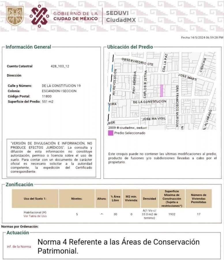 Residential Home for Sale as Land in Miguel Hidalgo, Colonia Escandón