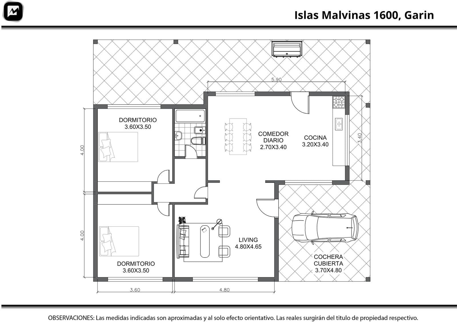House for sale in Garín: 3 rooms, 2 bedrooms, bright, 630 m² lot, 300 meters from the Pan-American Highway.