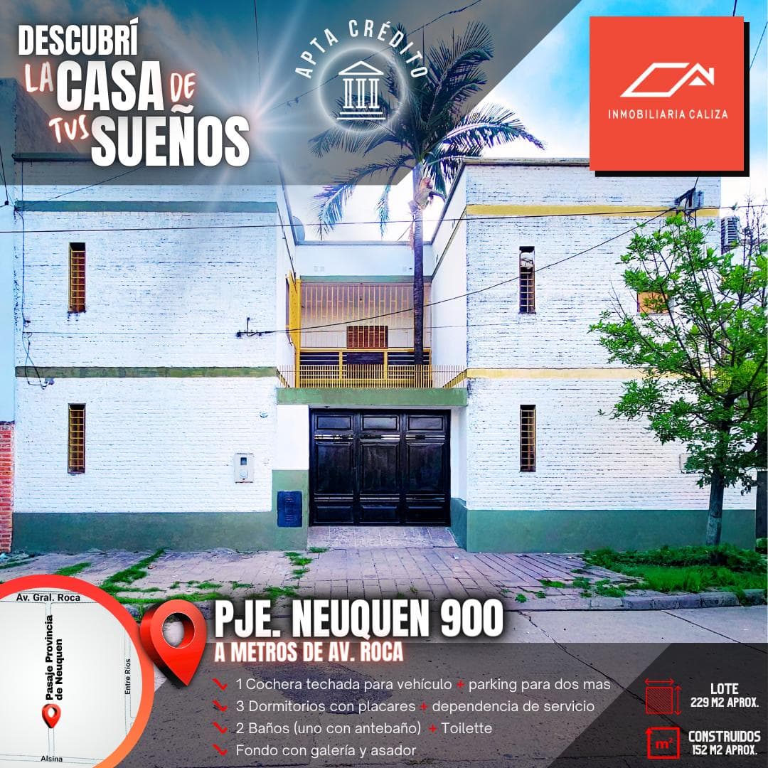 FOR SALE: BEAUTIFUL HOUSE ON PASAJE NEUQUEN 900—BETWEEN AV. ROCA AND ALSINA