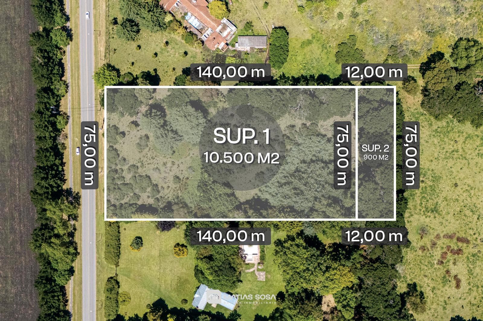 For Sale - 11,400 m² Lot - 75 m of frontage on the main access road to Sierra de los Padres