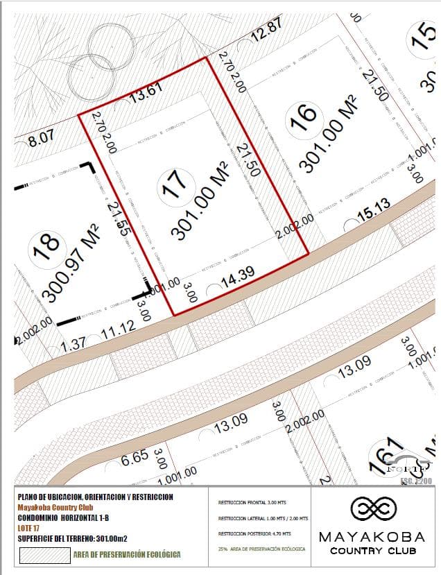 Land for Sale, 301 m² Buildable Area in Mayakoba, Country Club, Playa del Carmen