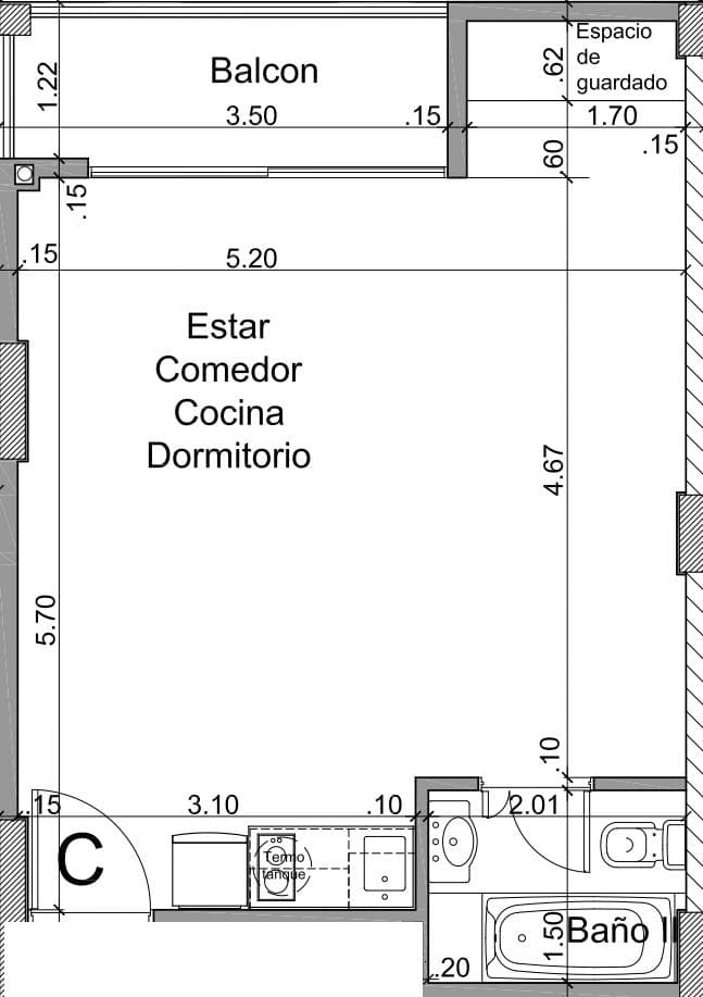 One-room apartment for sale in Almagro