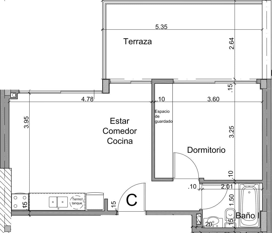 Two-room apartment with a terrace in Almagro