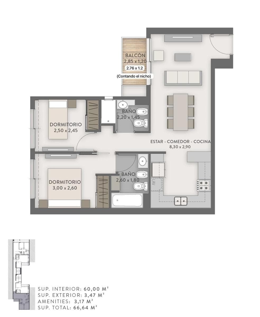 Three-room apartment with an en suite bathroom in Almagro