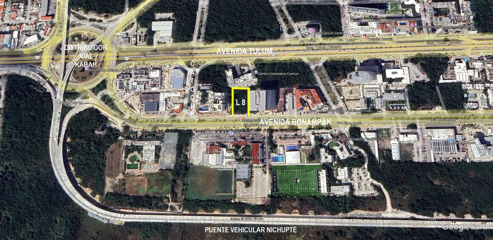 Land for Sale, 2,784.35 m2, Mixed-Use Primary Corridor, SM 9, Bonampak Ave., Cancún.